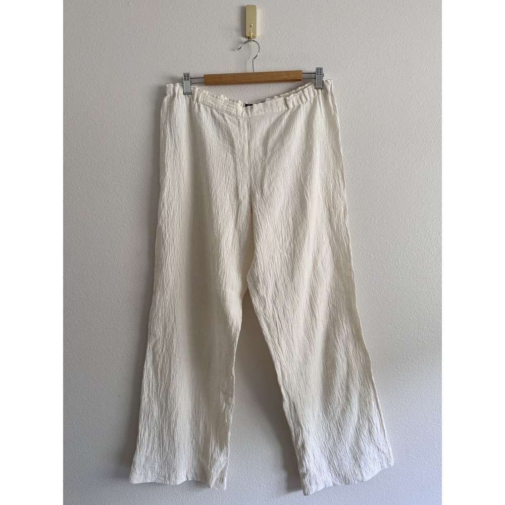 Shirin Guild Ivory Crinkle Linen Wide Leg Stretch Waist Pants Sz S